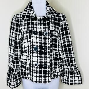 Oleg Cassini Wool Blend Peacoat Medium Black Plaid Double Breasted Tweed Jacket
